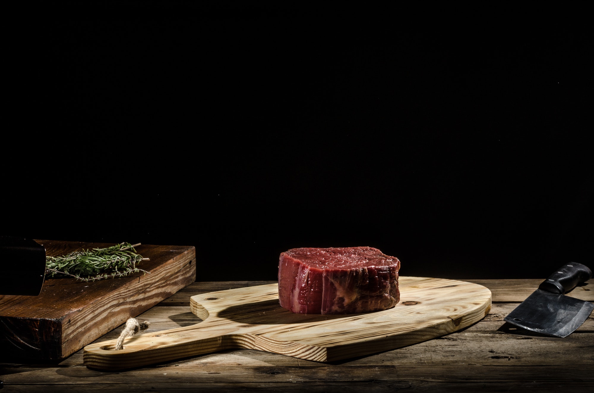 Chef butcher prepare beef steak
